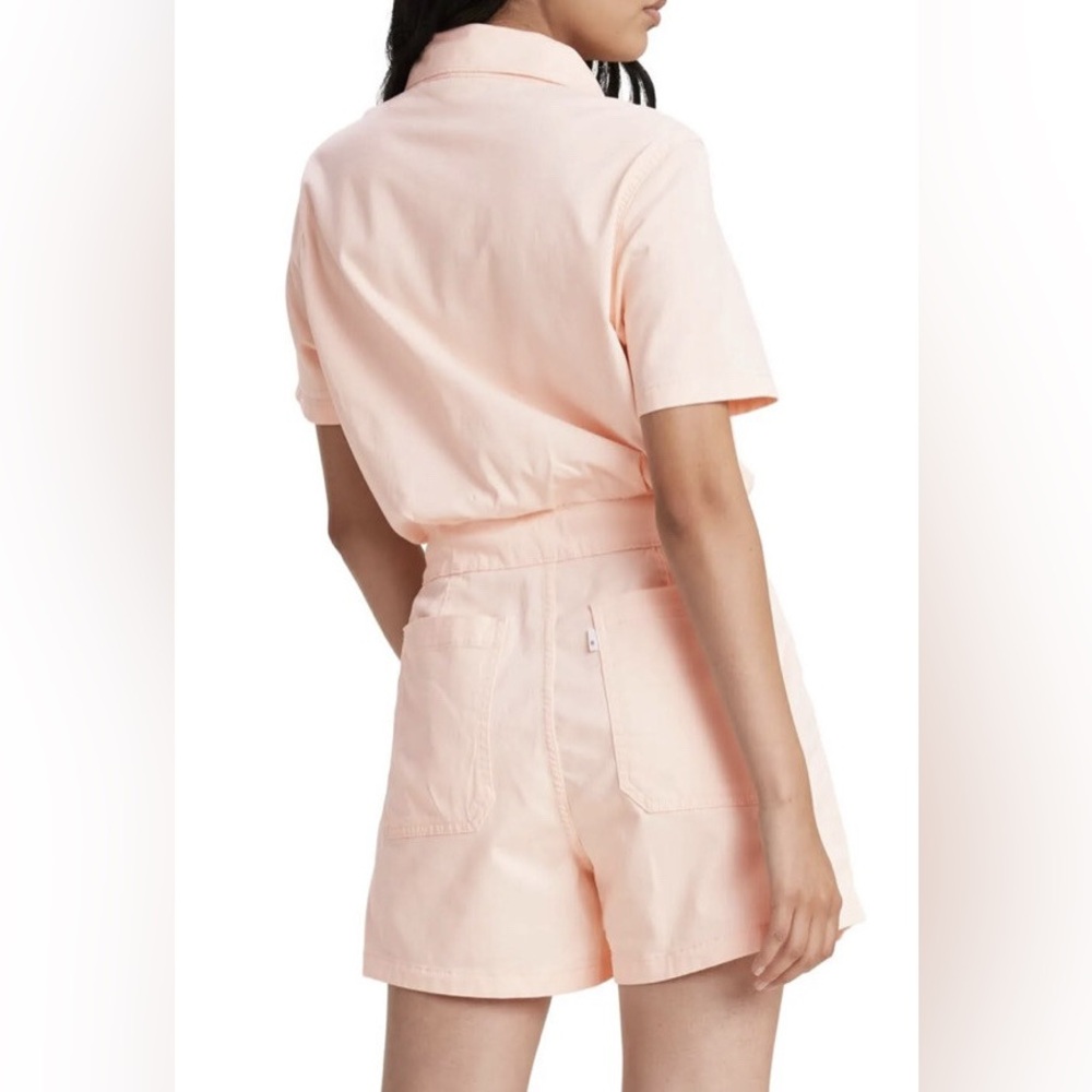 Levi's | Soft Pink Button Up Utility Romper Tie Waist | Sz XL - Picture 2 of 13